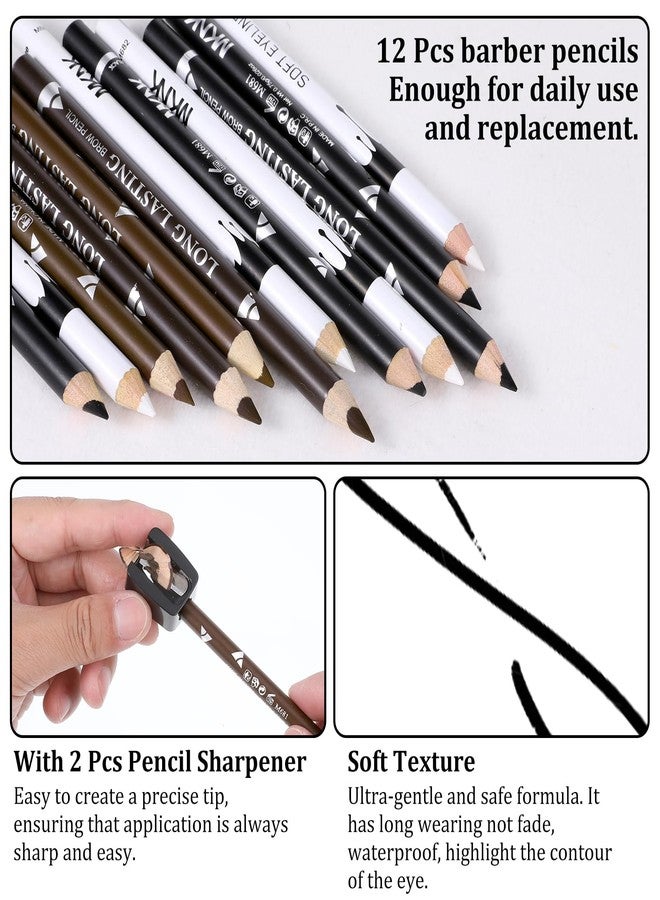 BOHUIZ 12Pcs Barber Pencil with 2 Sharpener, Magic Hairline Pencils for Lineup Beard Shaping Beard Guide Pen Barber Chalk for Men Beards Hair Makeup Design White Black Dark Brown Light Brown - Image 3